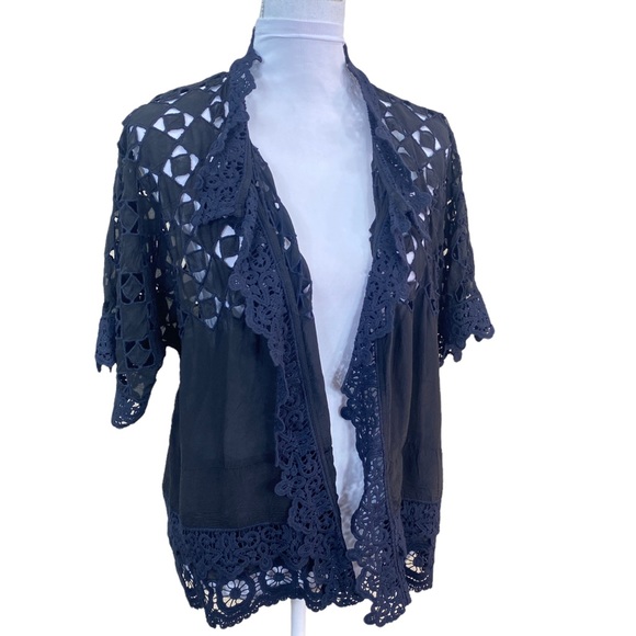 Johnny Was Tops - Johnny Was Boho Black Crochet Lace Kimono Coverup Open Jacket Size: Small NWOT